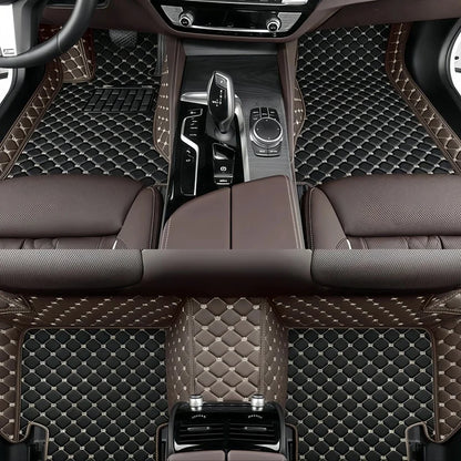 Toyota Corolla Cross Hybrid floor mats black and brown combination – diamond-quilt leather with chocolate brown accent border