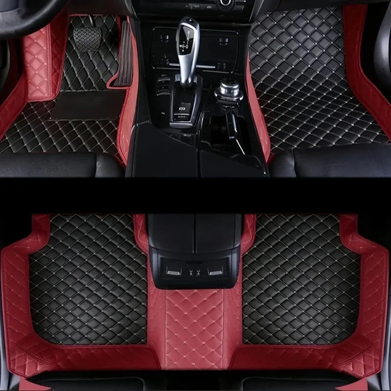 Toyota Corolla Cross Hybrid floor mats black and burgundy – quilted leather with deep burgundy wine-red accent border