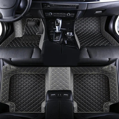 Toyota Corolla Cross Hybrid floor mats black and gray – two-tone diamond-quilt leather with gray side trim