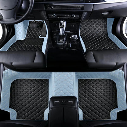 Toyota Corolla Cross Hybrid floor mats black with light blue trim – diamond-quilt leather bicolor design