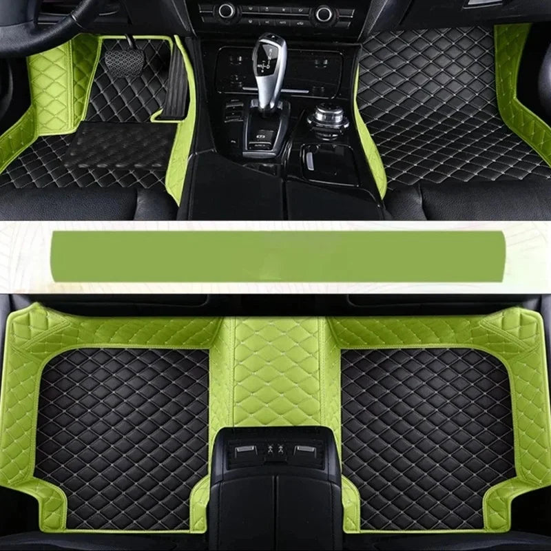 Toyota Corolla Cross Hybrid floor mats black with light green accent – sporty two-tone diamond-quilt leather bicolor set