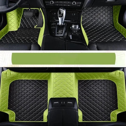 Toyota Corolla Cross Hybrid floor mats black with light green accent – sporty two-tone diamond-quilt leather bicolor set