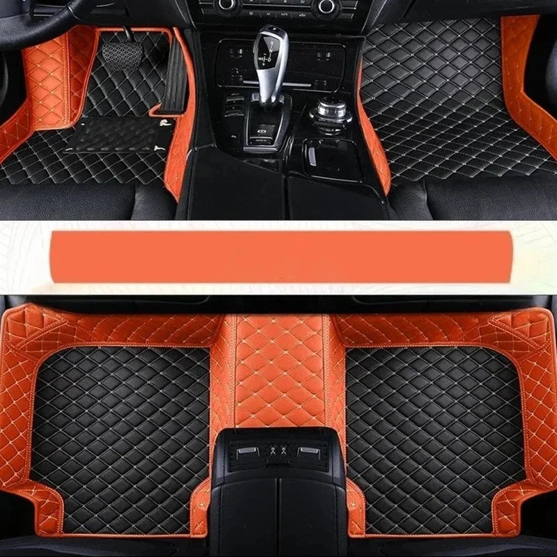 Toyota Corolla Cross Hybrid floor mats black and orange bicolor – bold orange accent border on black diamond-quilt leather