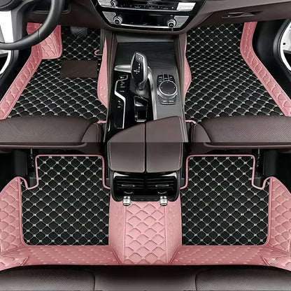 Toyota Corolla Cross Hybrid floor mats black with pink trim – feminine bicolor diamond-quilt leather set