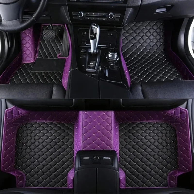 Toyota Corolla Cross Hybrid floor mats black and purple bicolor – diamond-quilt leather with bold purple accent border
