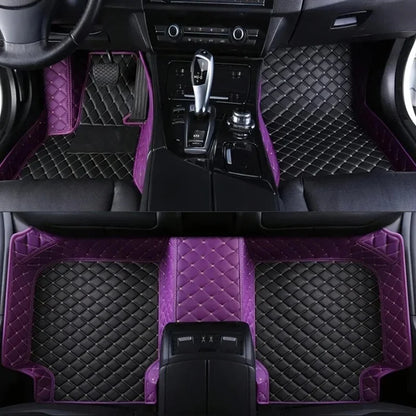 Toyota Corolla Cross Hybrid floor mats black and purple bicolor – diamond-quilt leather with bold purple accent border