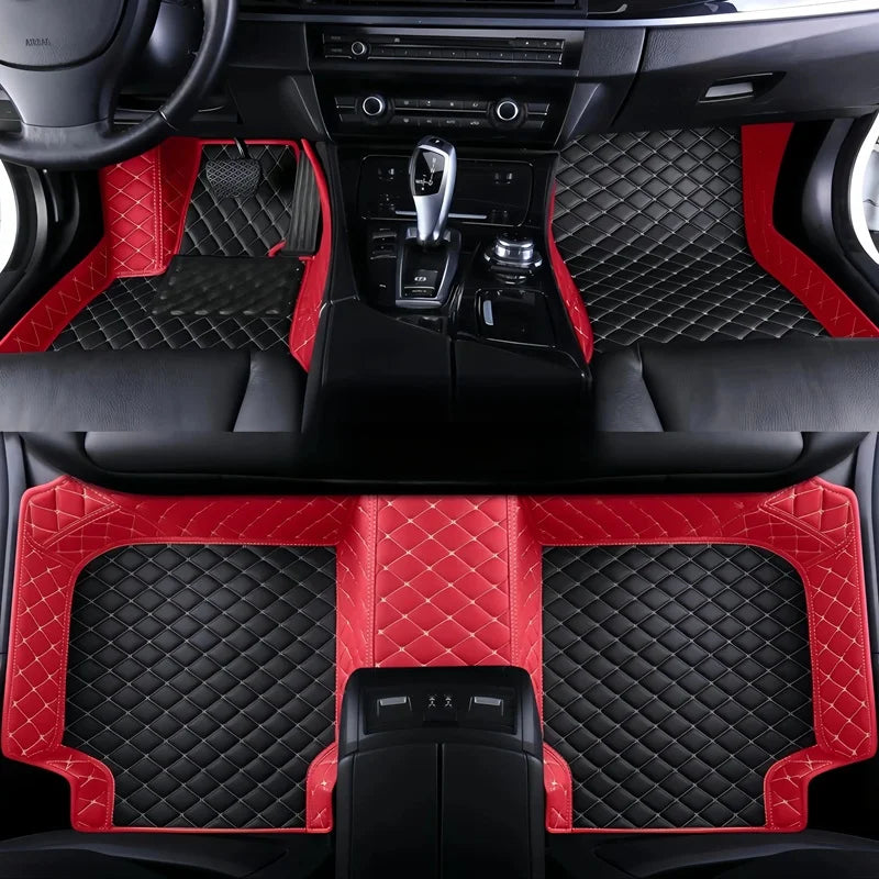 Toyota Corolla Cross Hybrid floor mats black and red – two-tone diamond-quilt leather with red accent border