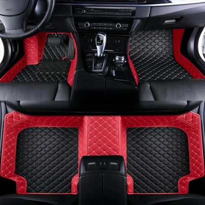 Toyota Corolla Cross Hybrid floor mats black and red – two-tone diamond-quilt leather with red accent border