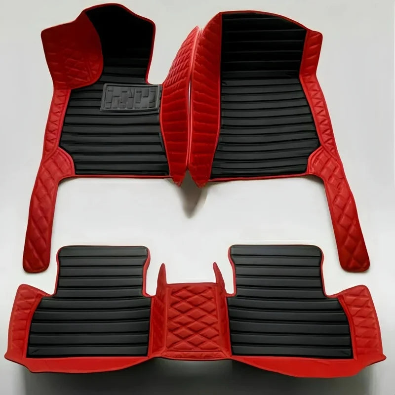 Toyota Corolla Cross Hybrid floor mats black and red stripe – flat-laid full set showing red quilted border with black stripe interior