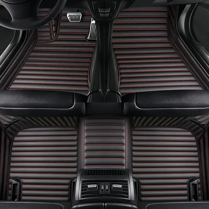 Toyota Corolla Cross Hybrid floor mats black with red stitch stripes – horizontal-stripe leather with red accent stitching lines