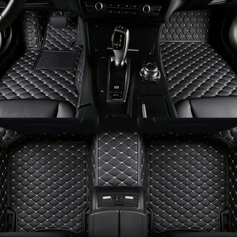 Toyota Corolla Cross Hybrid floor mats black rice pattern – premium diamond-quilt leather with fine rice-grain stitch detail