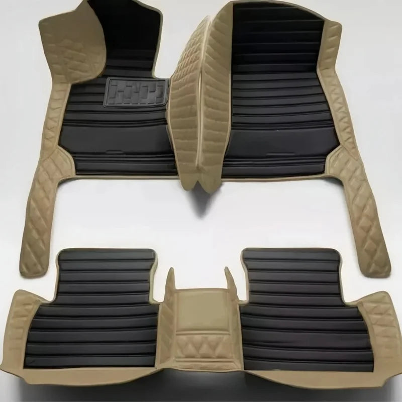 Toyota Corolla Cross Hybrid floor mats black rice stripe – beige-bordered horizontal-stripe leather, full set flat view