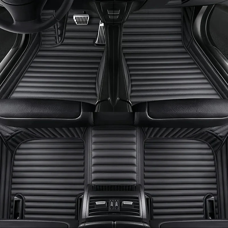 Toyota Corolla Cross Hybrid floor mats black stripe texture – all-black horizontal-stitch leather, front and rear set