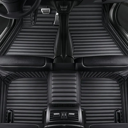Toyota Corolla Cross Hybrid floor mats black stripe texture – all-black horizontal-stitch leather, front and rear set