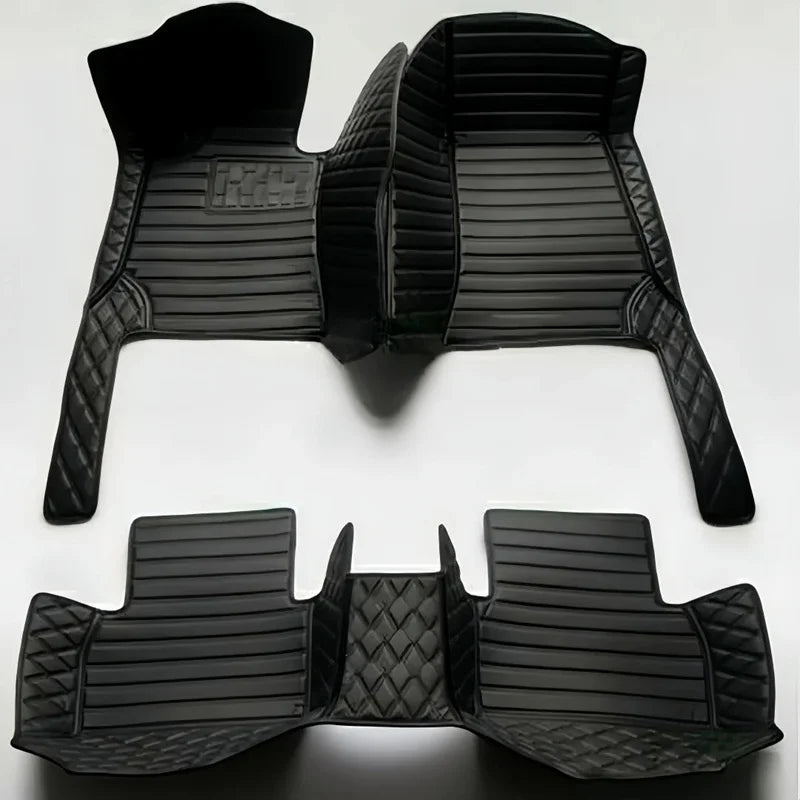 Toyota Corolla Cross Hybrid floor mats black wide stripes – bold horizontal-stripe leather, full set flat view