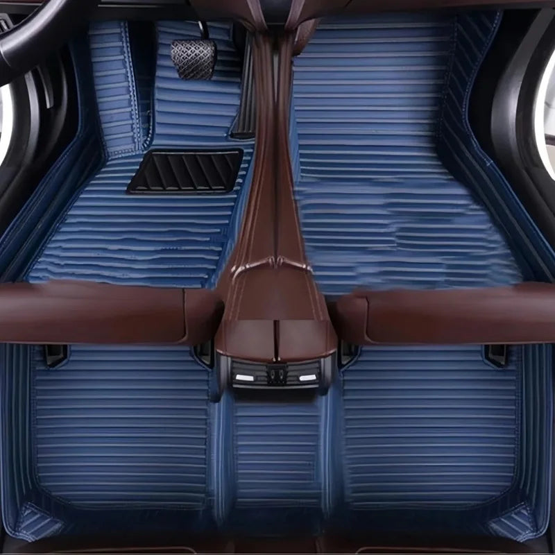 Toyota Corolla Cross Hybrid floor mats blue stripe – all-blue horizontal-stitch leather, full front and rear cabin coverage