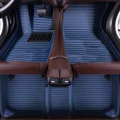 Toyota Corolla Cross Hybrid floor mats blue stripe – all-blue horizontal-stitch leather, full front and rear cabin coverage