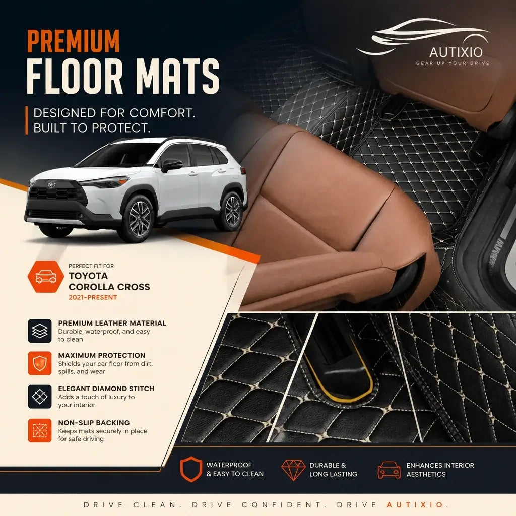Toyota Corolla Cross floor mats 3D full coverage – anti-scratch heel plate, won't block pedals, reserved seat track space