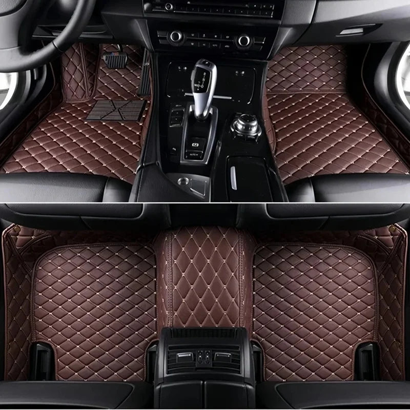 Toyota Corolla Cross Hybrid floor mats in brown – rich chocolate diamond-quilt leather, full front and rear coverage