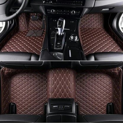 Toyota Corolla Cross Hybrid floor mats in brown – rich chocolate diamond-quilt leather, full front and rear coverage