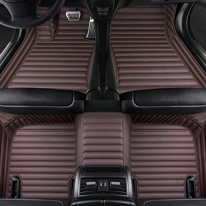 Toyota Corolla Cross Hybrid floor mats brown stripe – warm brown horizontal-stitch leather, front and rear in-car view