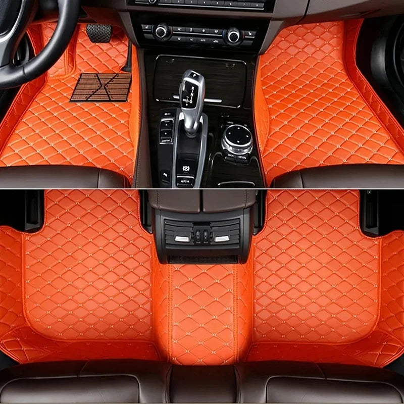 Toyota Corolla Cross Hybrid floor mats in orange – vibrant full-cabin orange diamond-quilt leather set