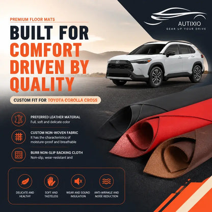 Toyota Corolla Cross floor mat stain-resistant leather in black, red and brown – non-woven fabric with burr non-slip backing cloth