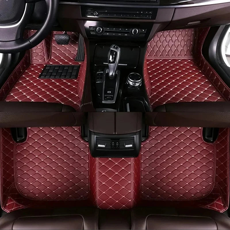 Toyota Corolla Cross Hybrid floor mats in wine red – deep maroon premium diamond-quilt leather, full cabin set