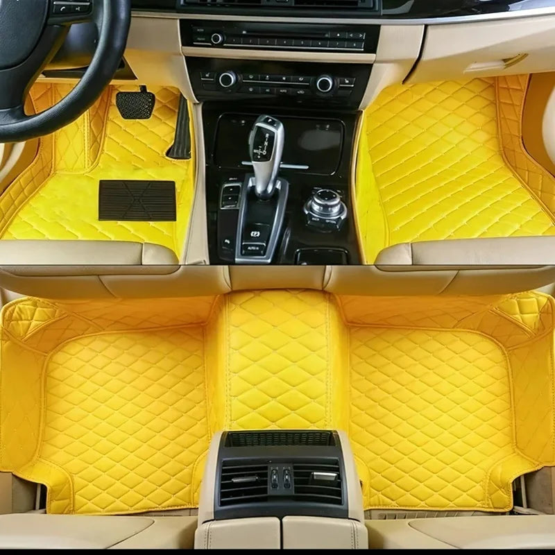 Toyota Corolla Cross Hybrid floor mats in yellow – bright yellow premium diamond-quilt leather, full front and rear set