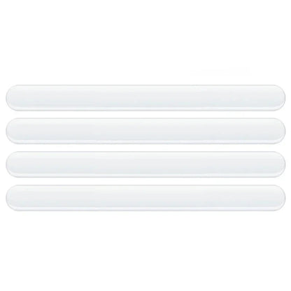 Set of 4 transparent clear silicone door bowl protector strips laid flat on white background