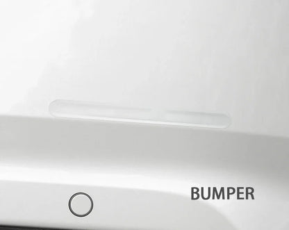 Single transparent silicone protector strip applied to white car bumper surface