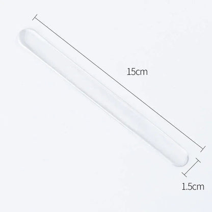 Single transparent silicone door scratch guard strip with dimensions labeled: 15cm long by 1.5cm wide