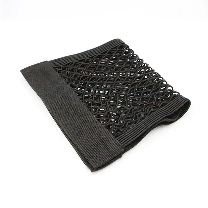 Trunk cargo net folded flat on white background showing elastic cord weave detail