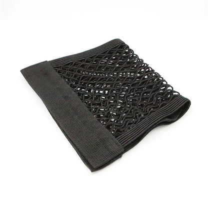Trunk cargo net folded flat on white background showing elastic cord weave detail