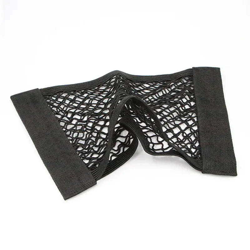 Trunk cargo net velcro mesh pocket folded showing elastic mesh texture detail