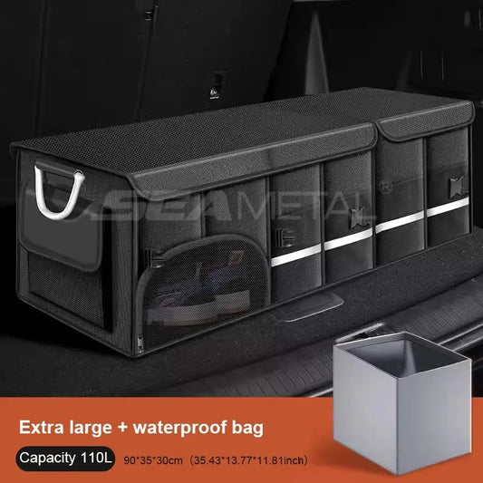 110L large trunk organizer with waterproof lining and reinforced metal handles