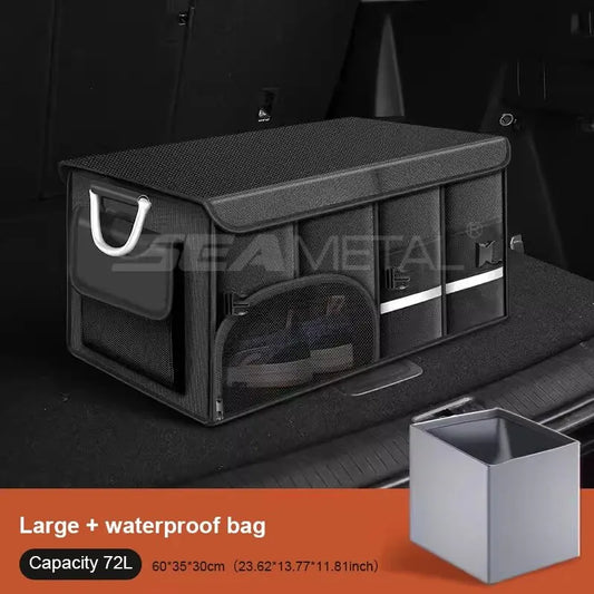 72L waterproof car trunk organizer with foldable design and internal lining