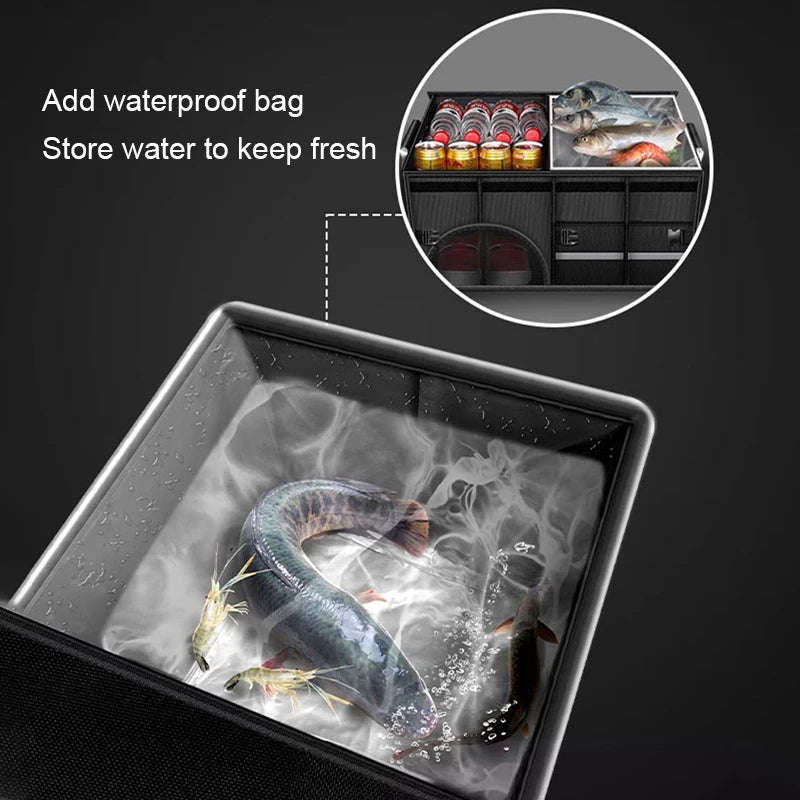 Interior divider and compartment detail of waterproof trunk organizer