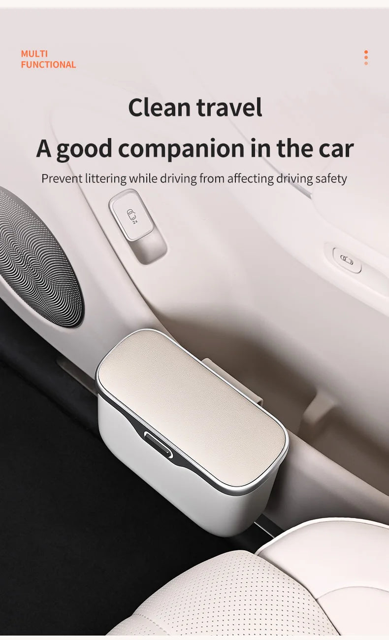 Easy cleaning waterproof car trash bin with lid