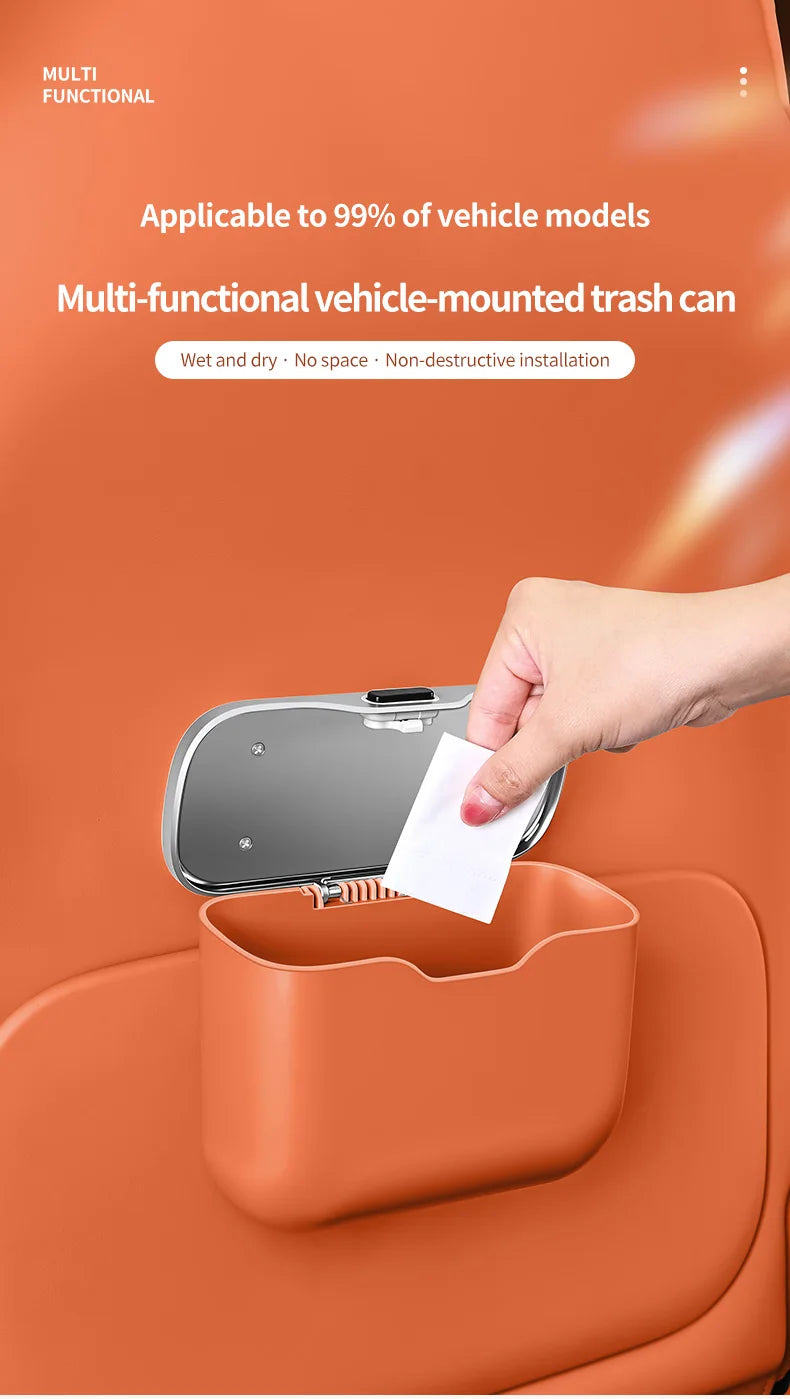 Hanging hook feature on waterproof car trash bin