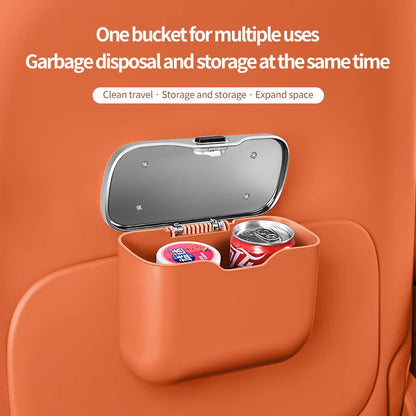 Side profile of car trash bin with removable lid design