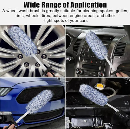 Wheel brush in action on tire surface – effective grime and brake dust removal