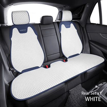 White ice silk rear seat cover set with headrests and bench cushion for breathable car backseat protection
