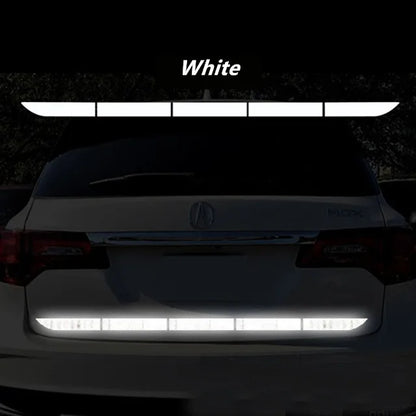 White reflective rear bumper strip for enhanced car visibility and safe night driving