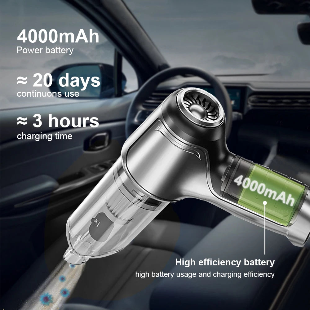 Bottom view of wireless handheld car vacuum cleaner showing nozzle attachments
