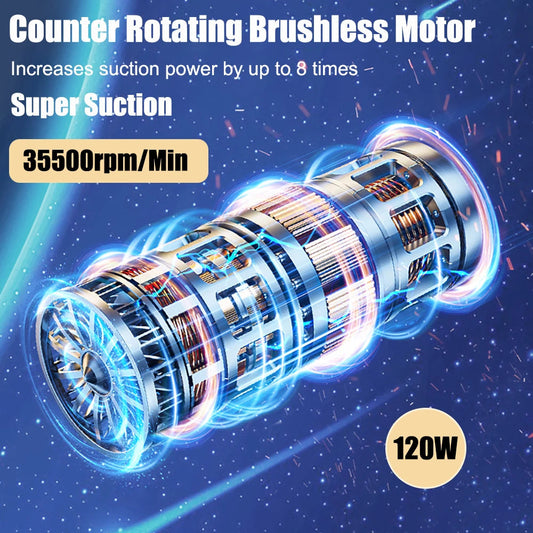 Black wireless handheld car vacuum cleaner side view showing compact design