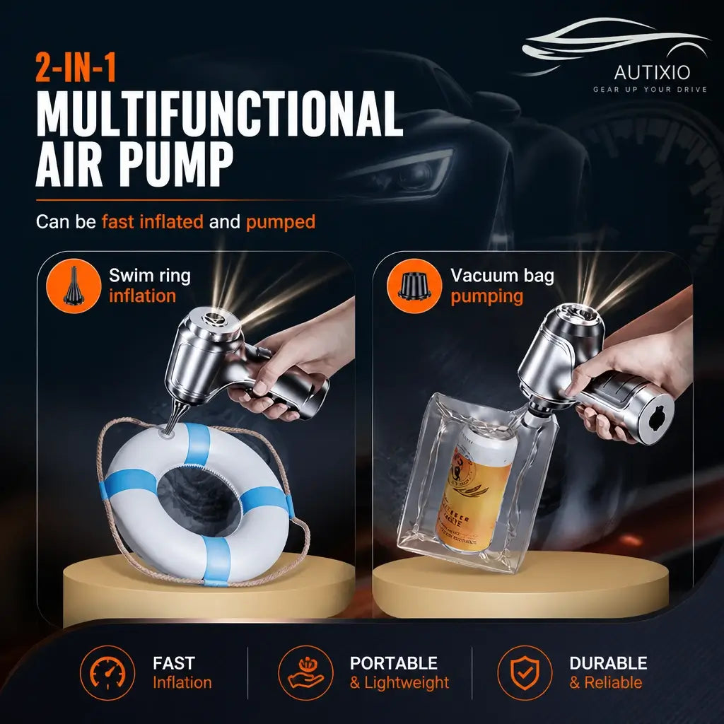2-in-1 multifunctional air pump with swim ring inflation and vacuum bag pumping features