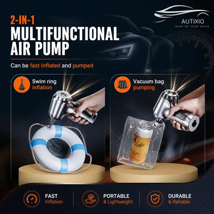 2-in-1 multifunctional air pump with swim ring inflation and vacuum bag pumping features